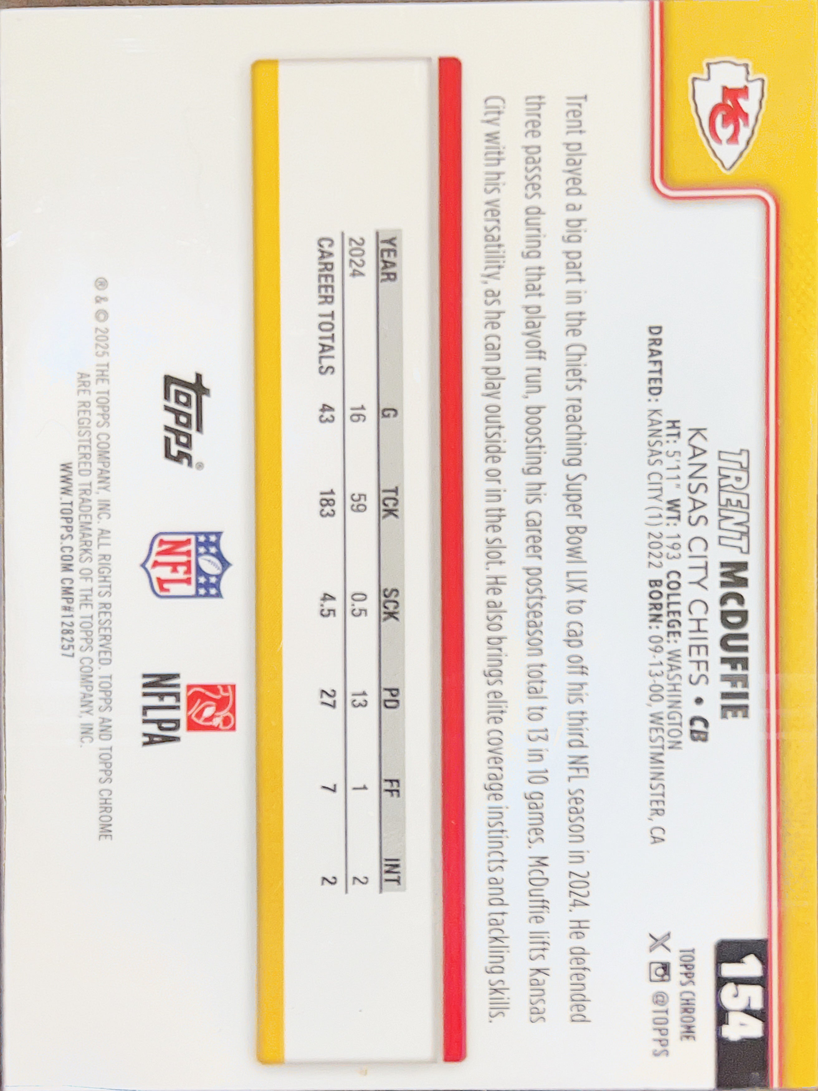 2025 Topps Chrome Trent McDuffie #154 Red Football Prizm