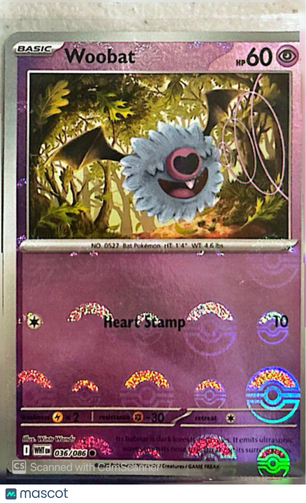 2025 Scarlet & Violet White Flare Woobat Reverse Holo #36/86