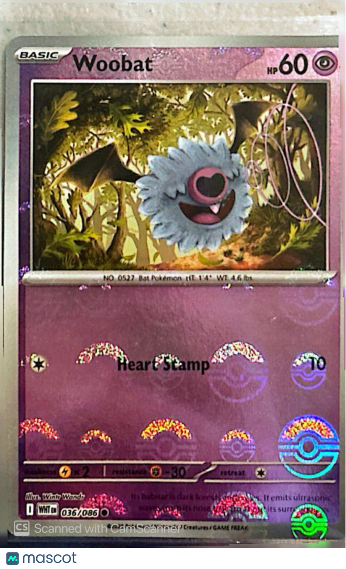 2025 Scarlet & Violet White Flare Woobat Reverse Holo #36/86