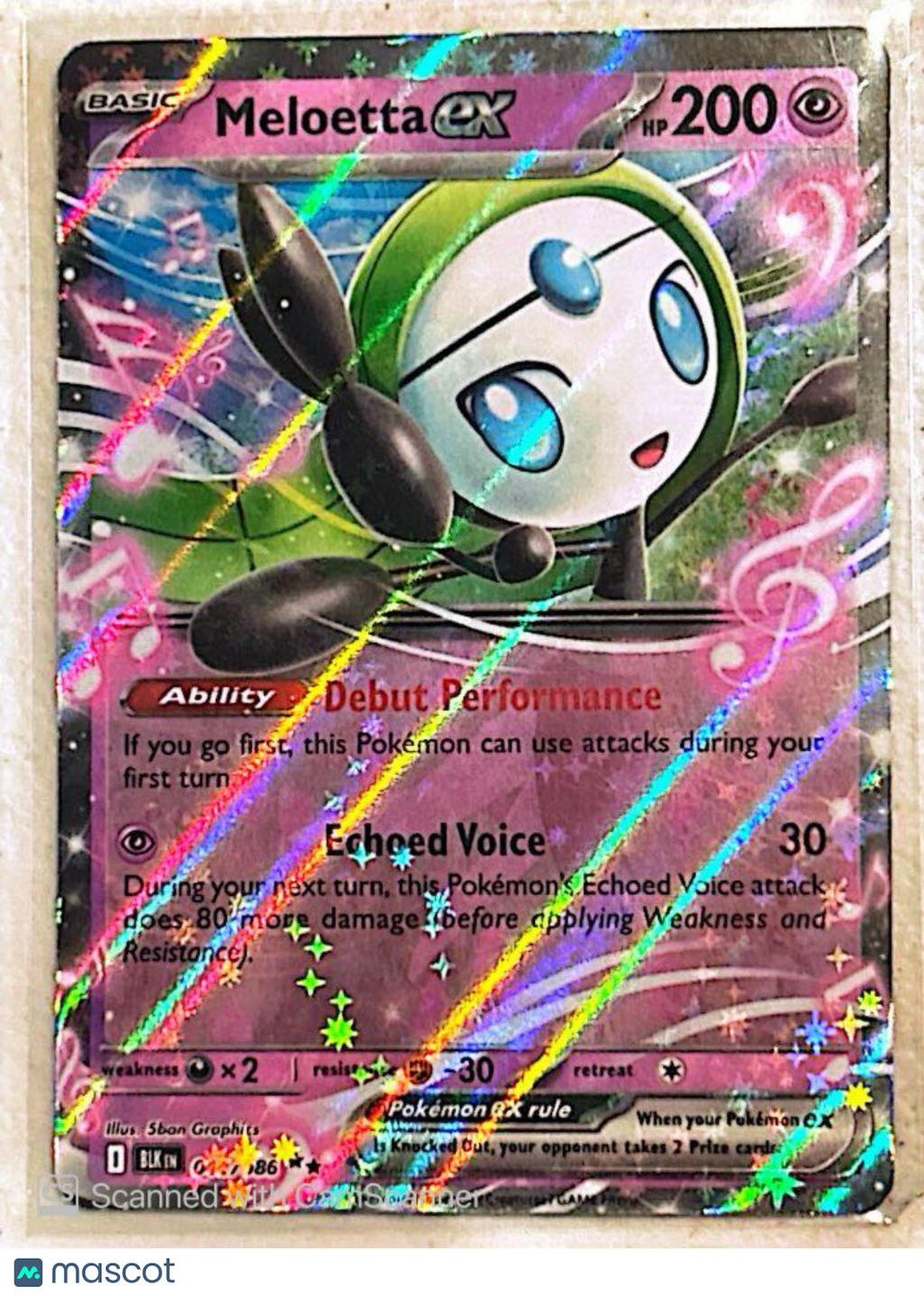 2025 Black Bolt Meloetta EX Holo two silver stars #18/86