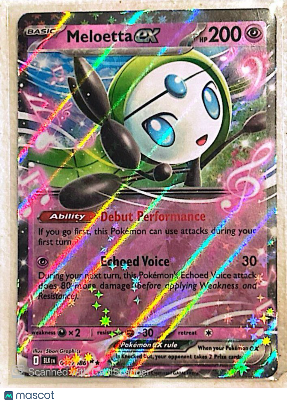 2025 Black Bolt Meloetta EX Holo two silver stars #18/86