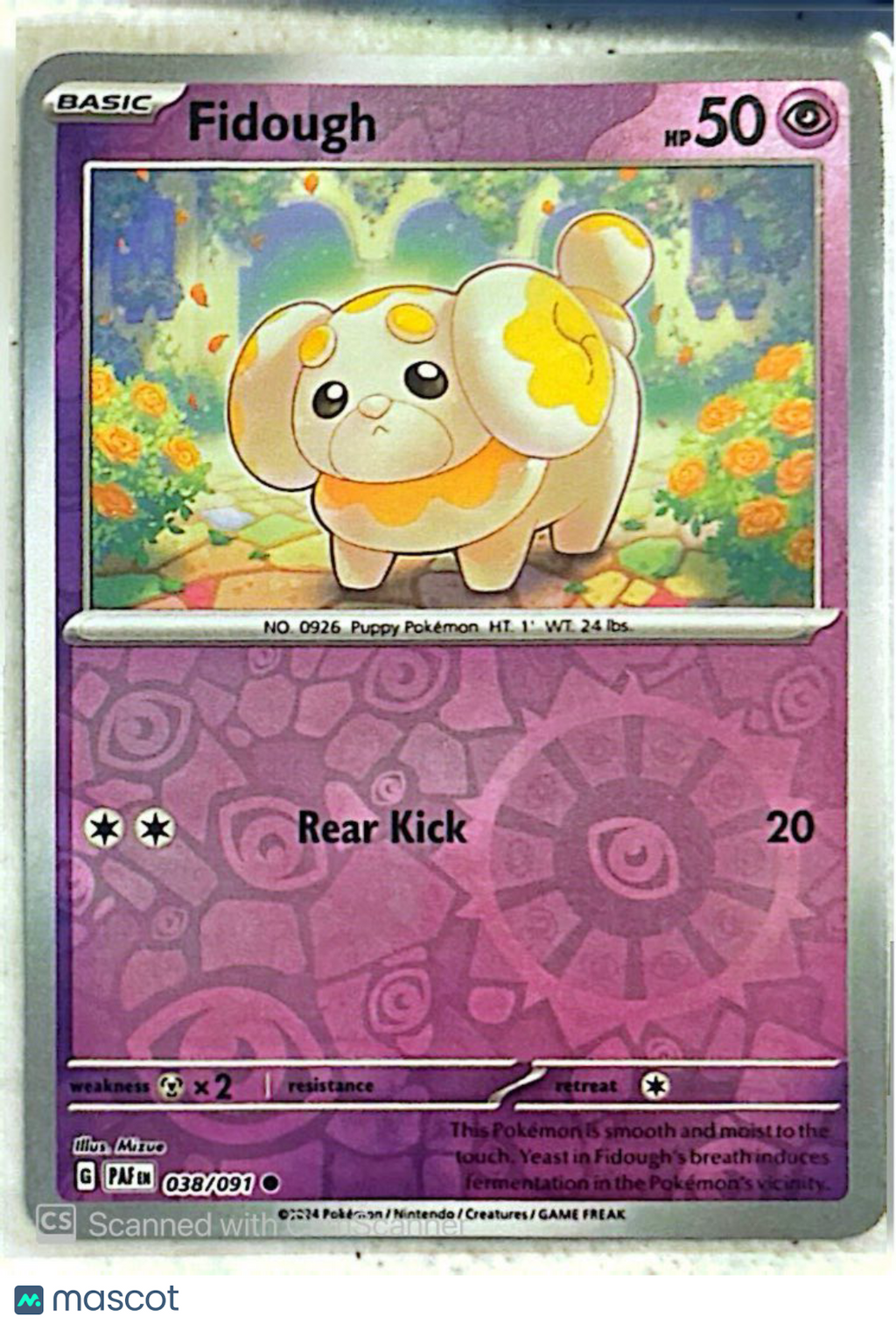 2024 Paldean Fates Fidough Reverse Holo #38/91