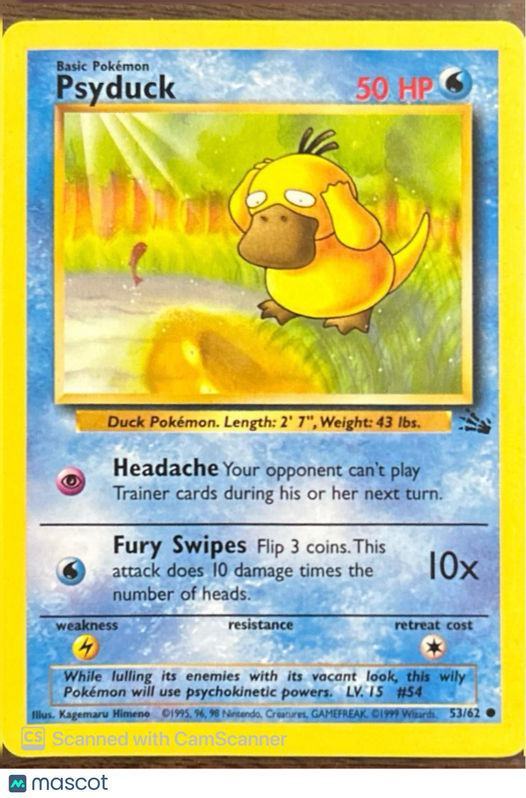 1999 Fossil Psyduck 1st Edition #53/62