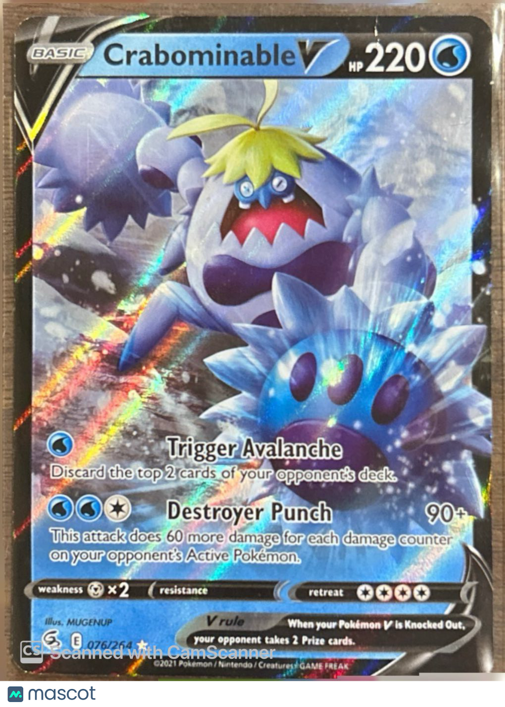 2022 Fusion Strike Crabominable V Holo Rare #76/264