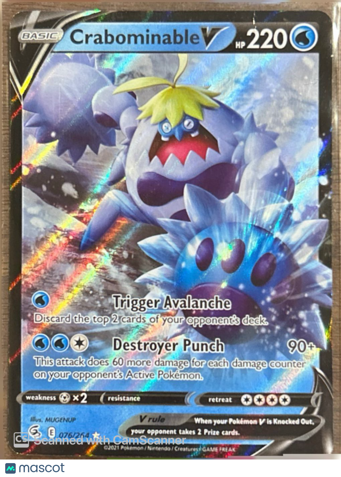 2022 Fusion Strike Crabominable V Holo Rare #76/264