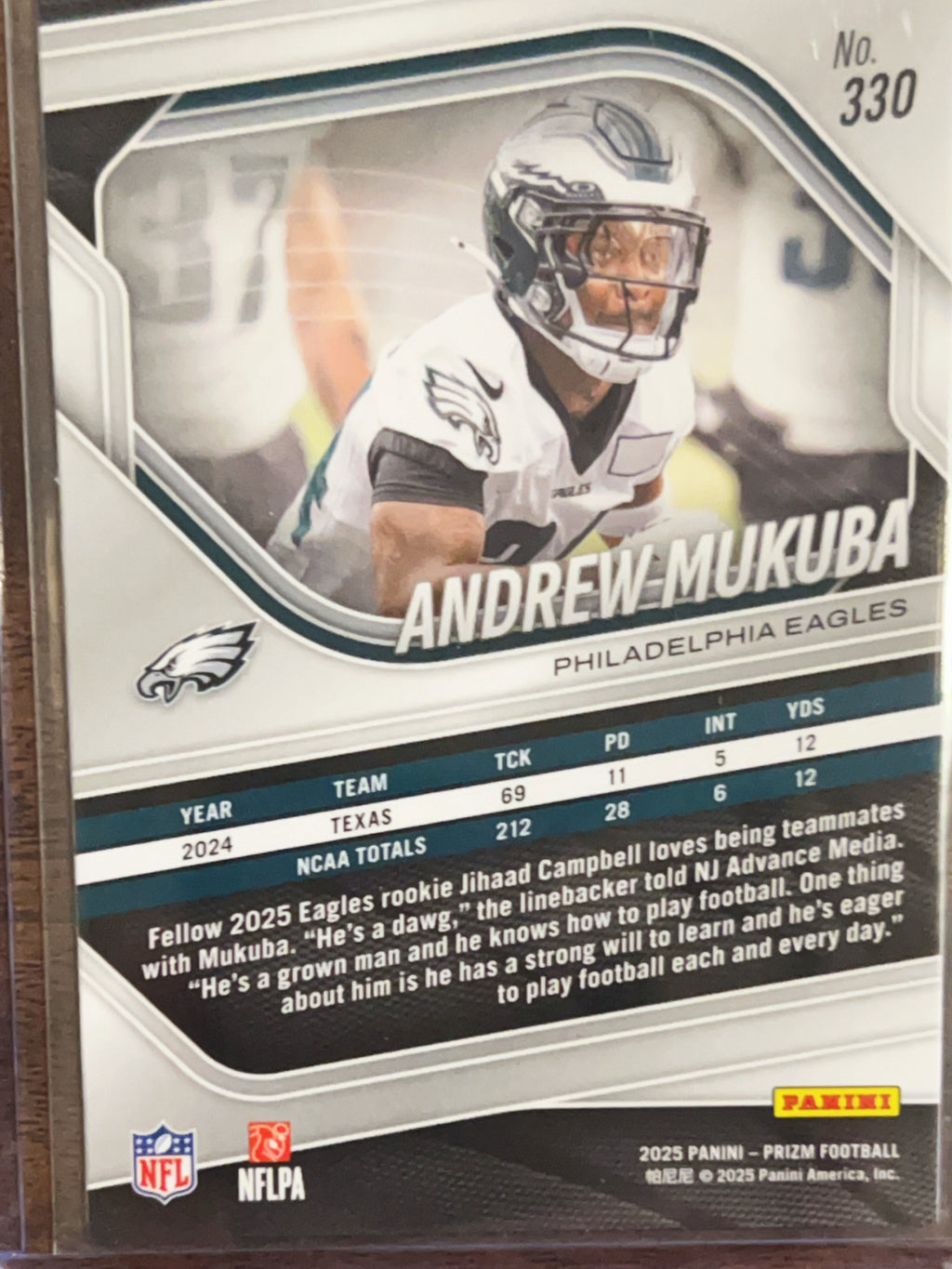 2025 Panini Prizm Football Andrew Mukuba #330 RC