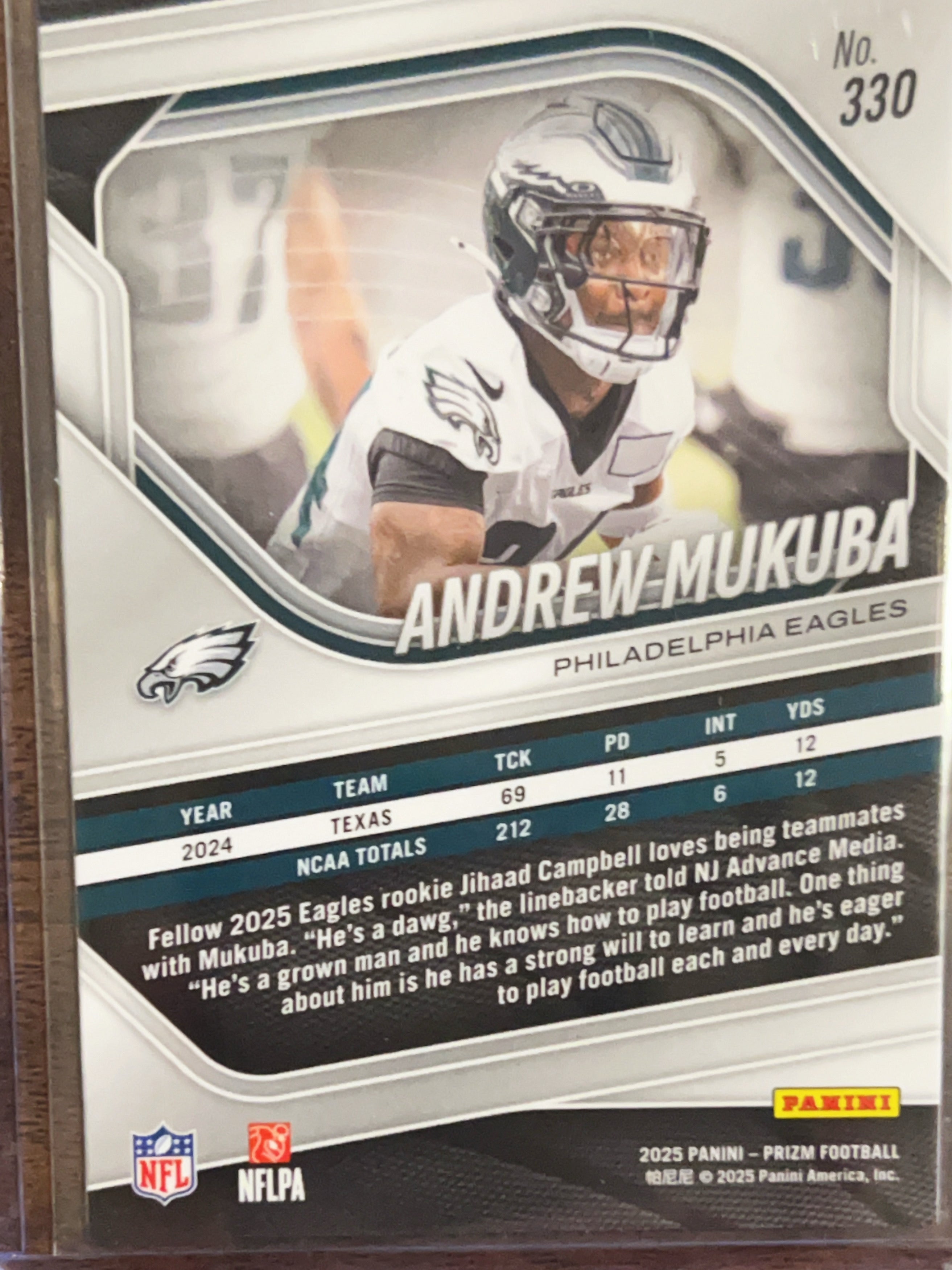 2025 Panini Prizm Football Andrew Mukuba #330 RC