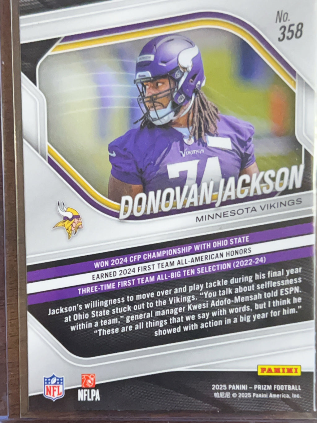 2025 Panini Prizm Football Donovan Jackson #358 RC