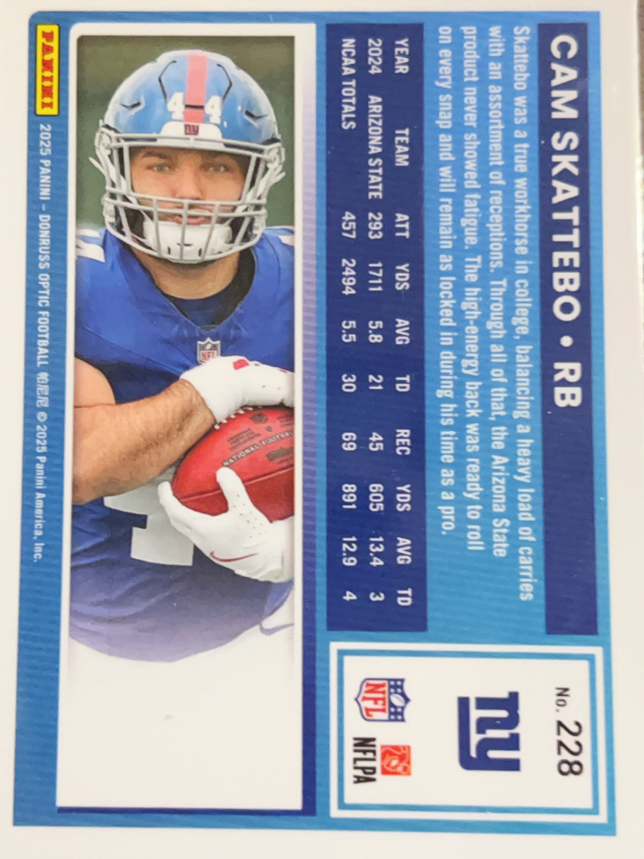 2025 Panini Donruss Optic Cam Skattebo #228