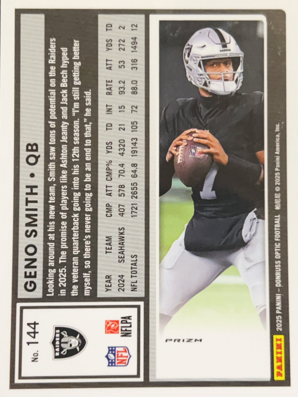 2025 Panini Donruss Optic Prizm Geno Smith #144 Silver Holo