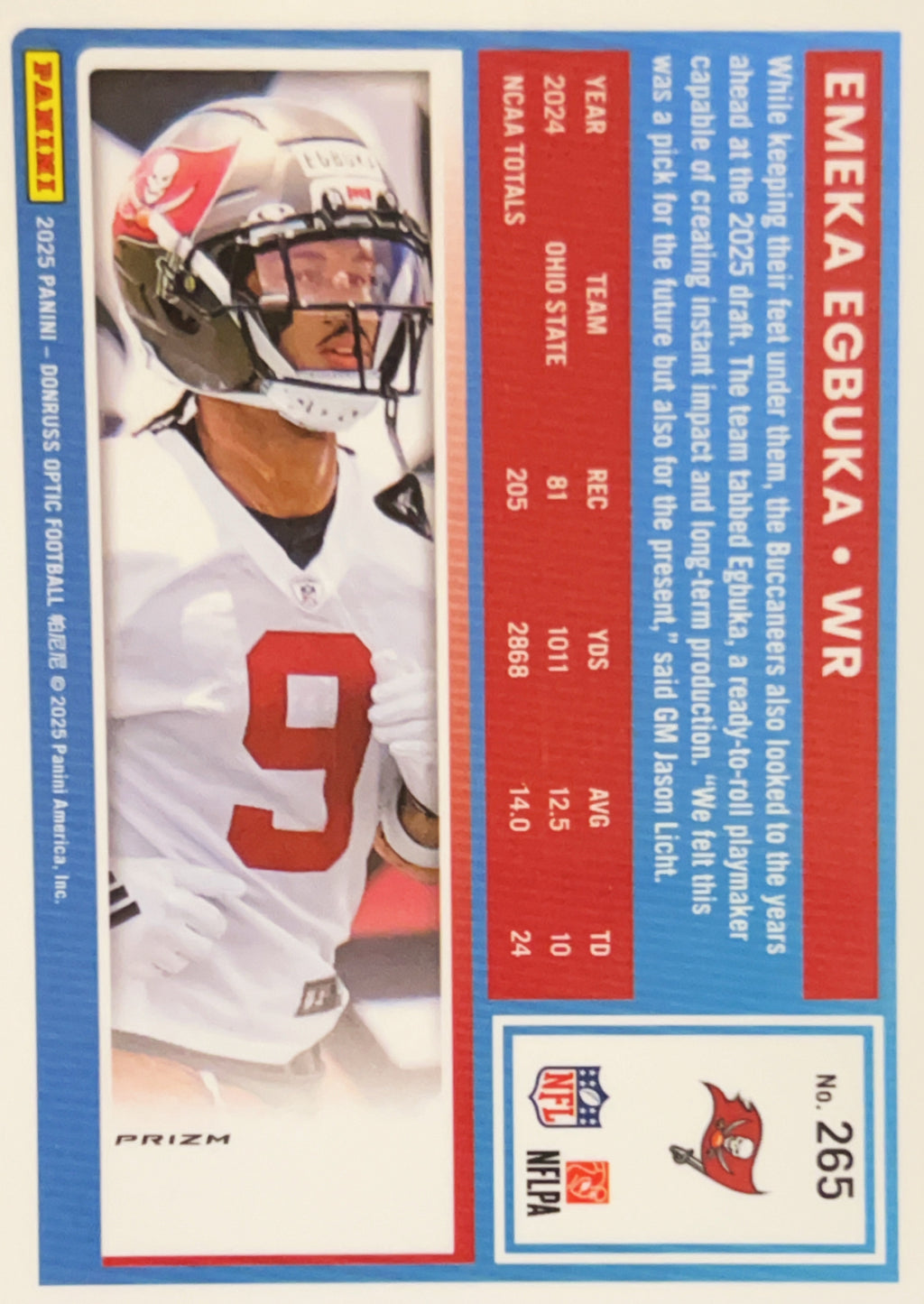 2025 Panini Donruss Optic Football Prizm Emeka Egbuka #265 Green