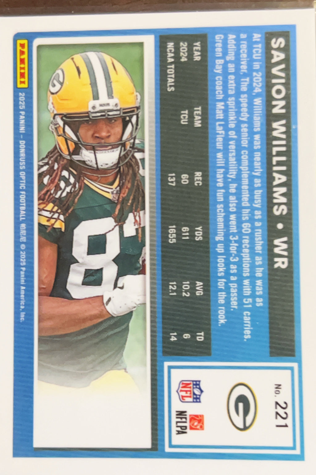2025 Panini Donruss Optic Savion Williams #221