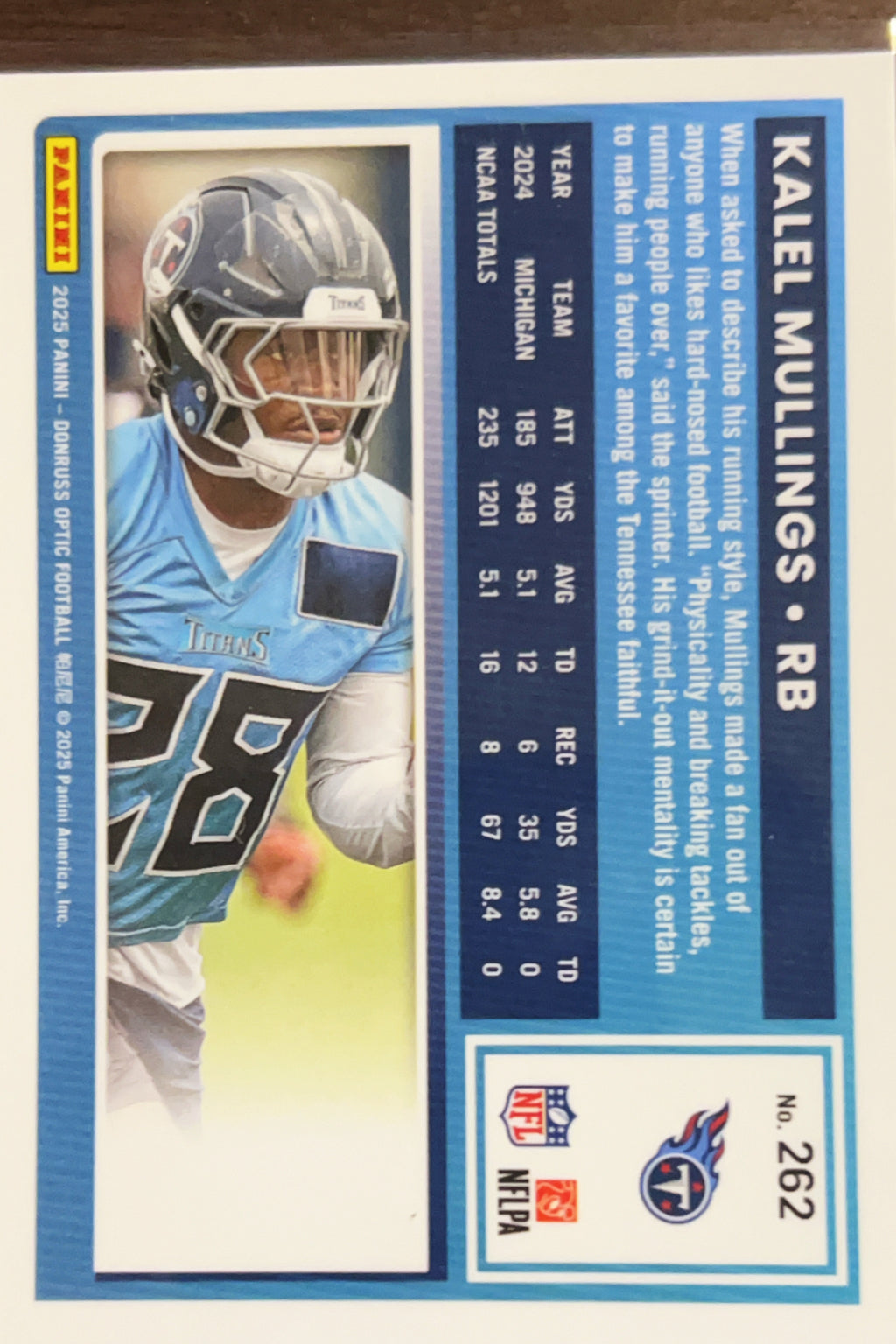 2025 Panini Donruss Optic Kalel Mullings #262