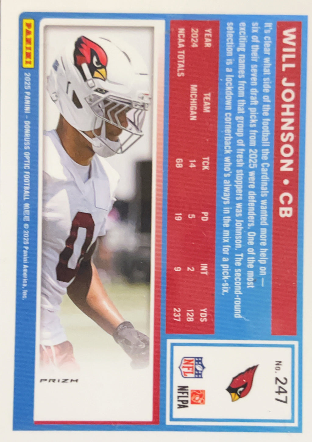 2025 Panini Donruss Optic Prizm Will Johnson #247 Green Velocity