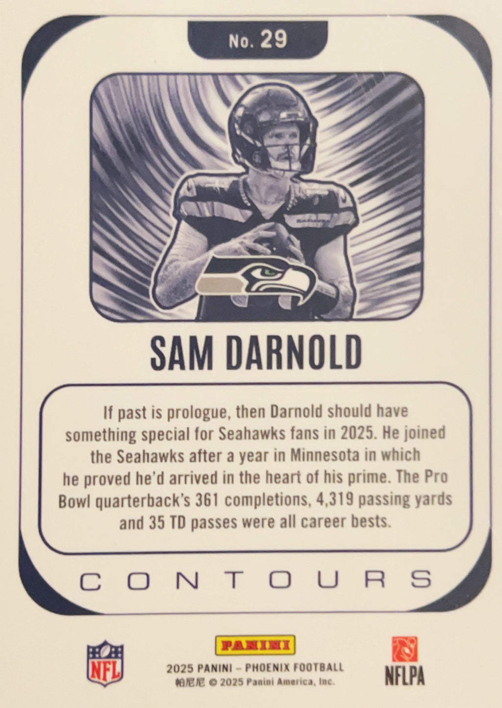 2025 Panini Phoenix Contours Sam Darnold #29 Silver Prizm