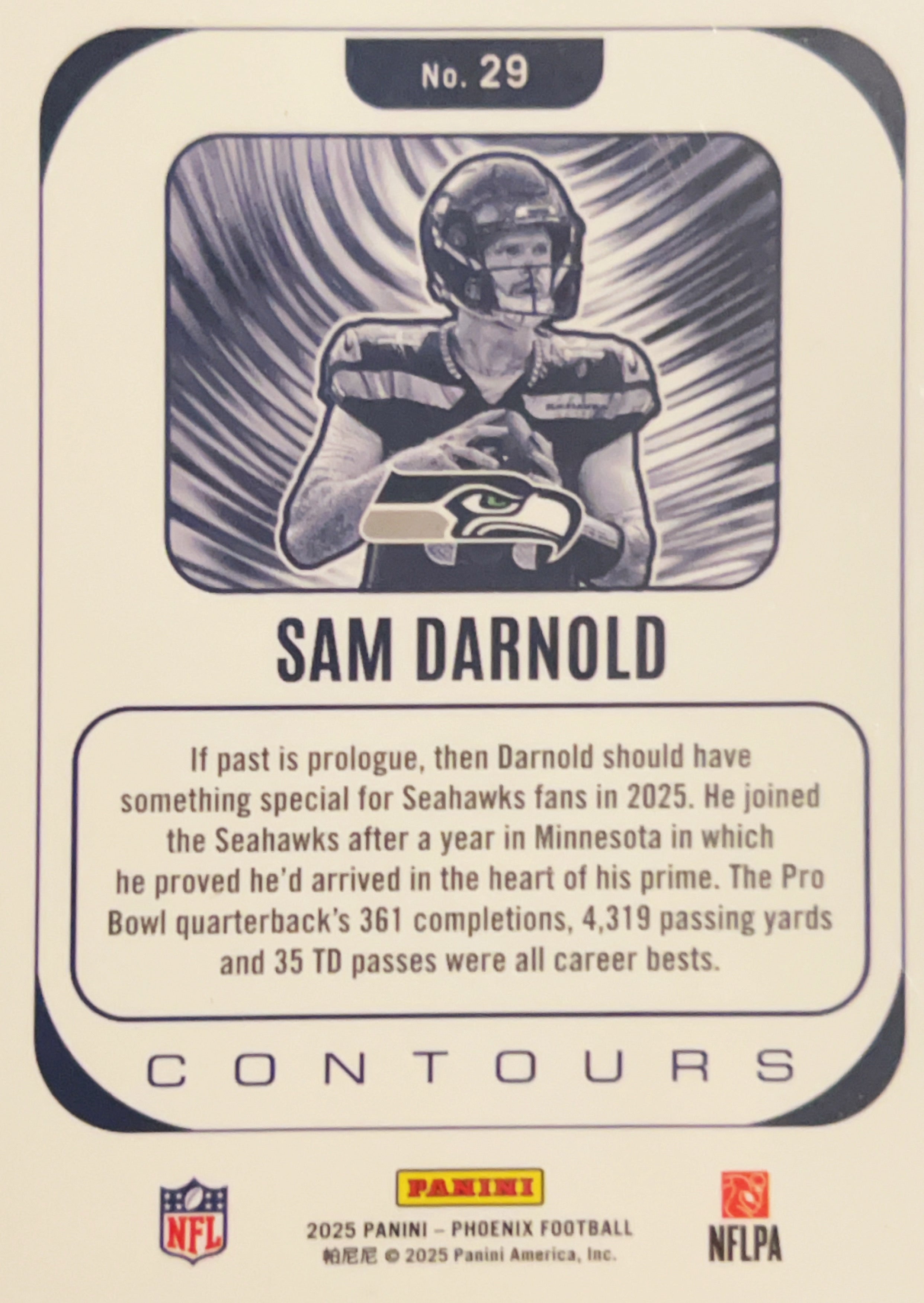 2025 Panini Phoenix Contours Sam Darnold #29 Silver Prizm