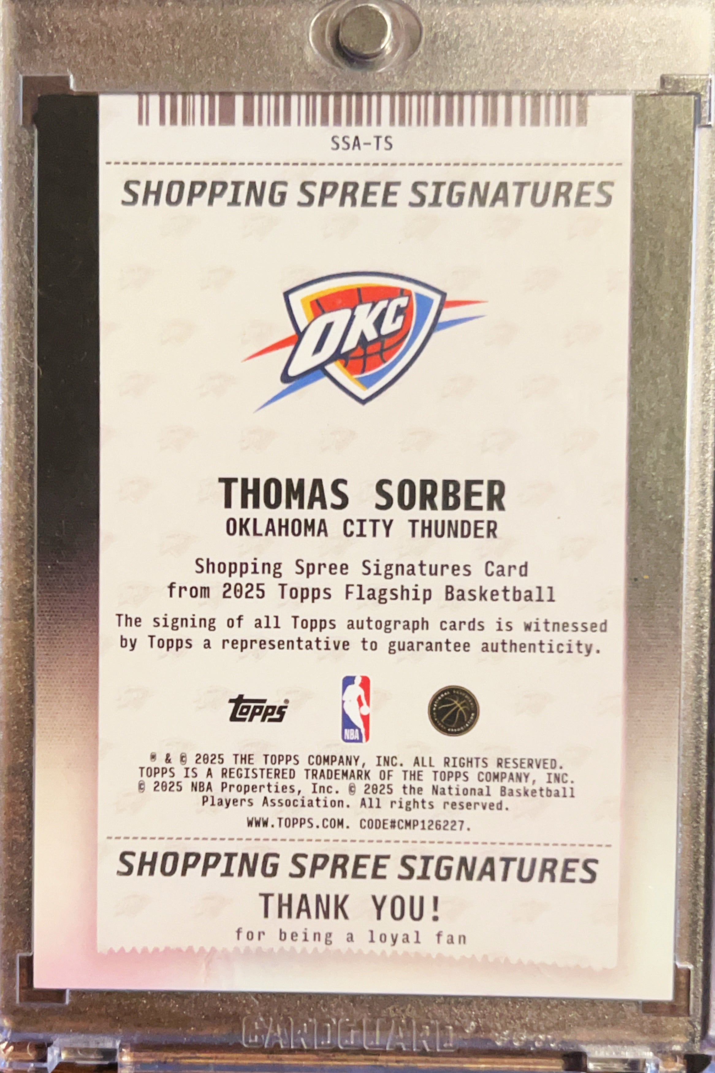 2025 Topps Shopping Spree Signatures Thomas Sorber #SSA-TS Orange Crackle /50 RC