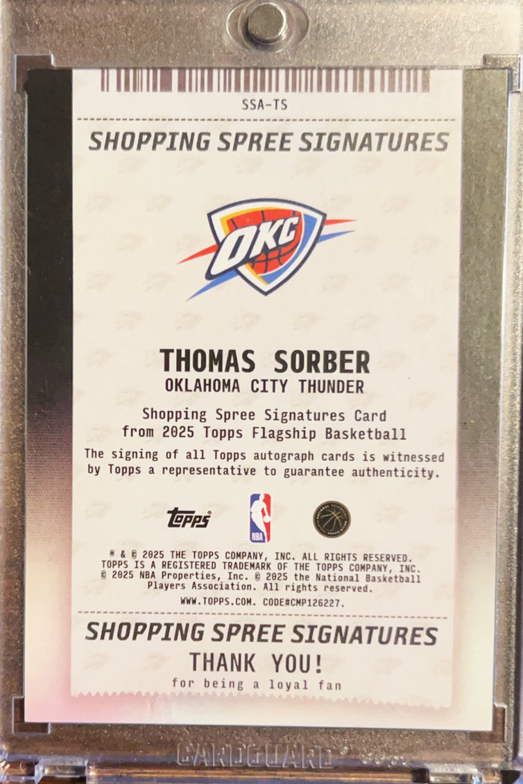 2025 Topps Shopping Spree Signatures Thomas Sorber #SSA-TS Orange Crackle /50 RC