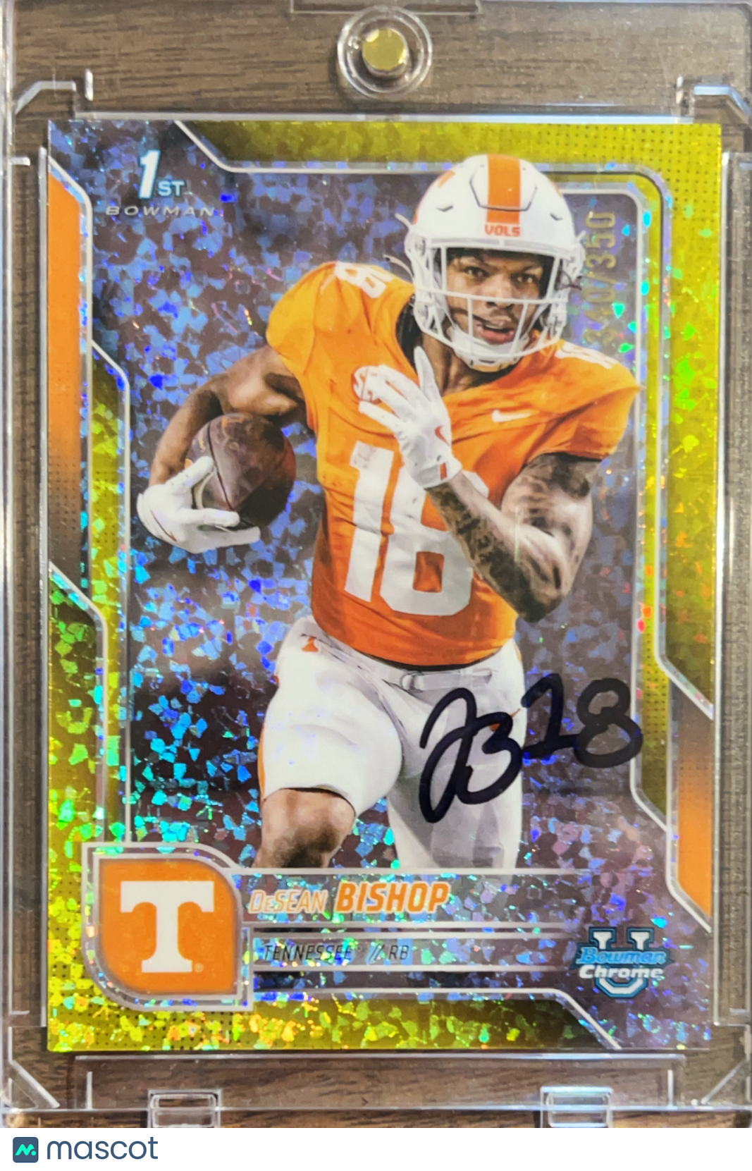 2024 Bowman Chrome University DeSean Bishop #67 Yellow Shimmer Refractor /14