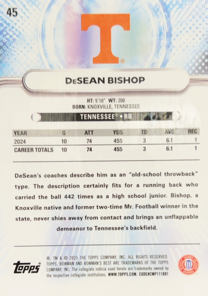 2025 Topps Bowman's Best University DeSean Bishop #45 Yellow Refractor