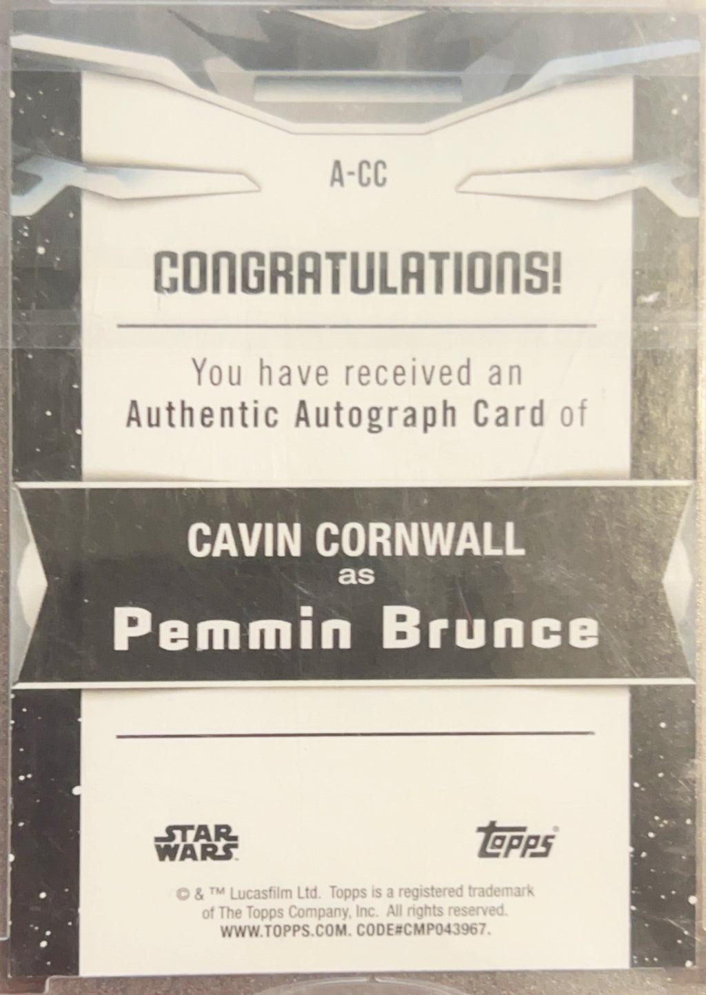 2021 Topps Star Wars Signature Series Cavin Cornwall Authentic Autograph #A-CC