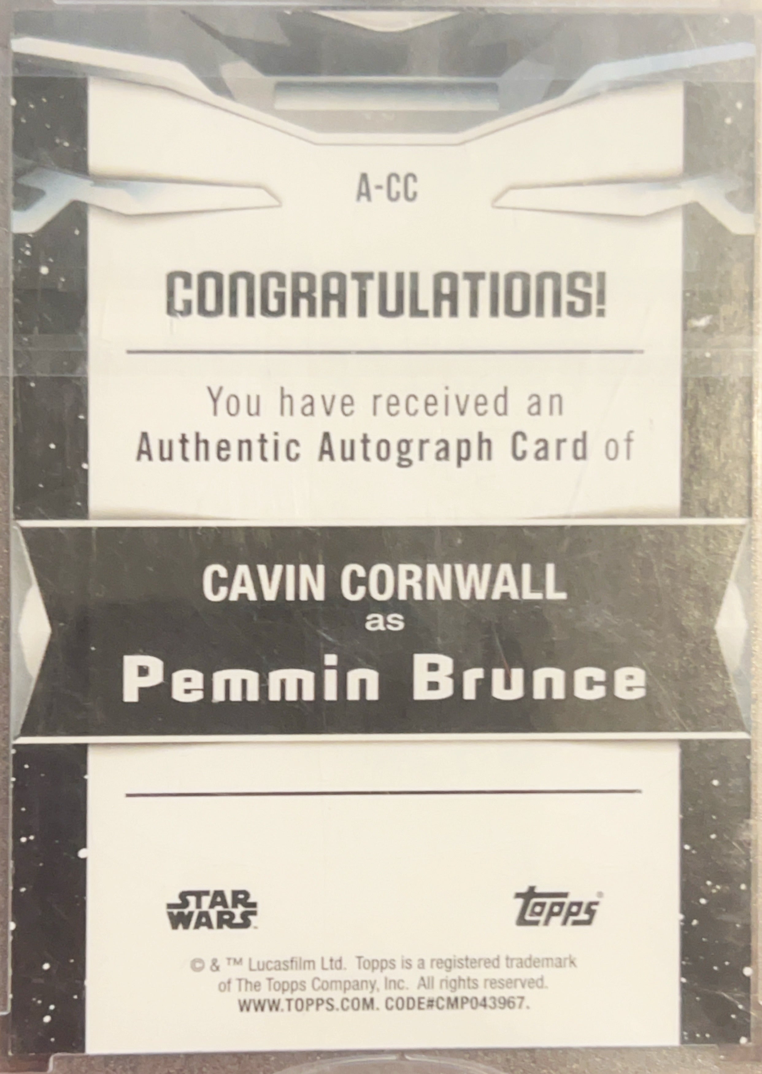 2021 Topps Star Wars Signature Series Cavin Cornwall Authentic Autograph #A-CC