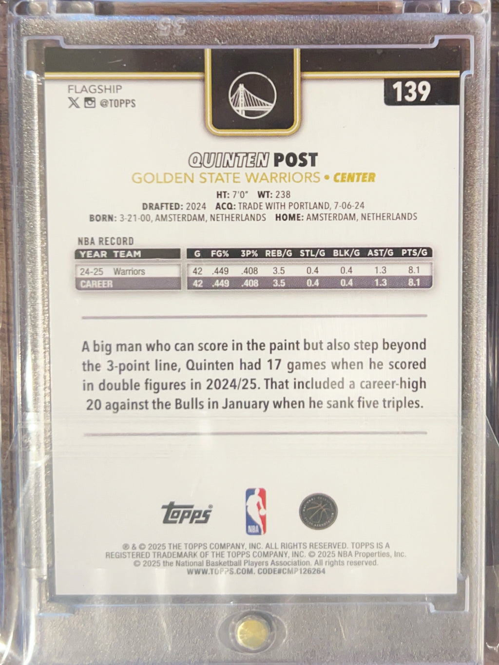2025 Topps Flagship Quinten Post #139 Black Foil Crackle /50