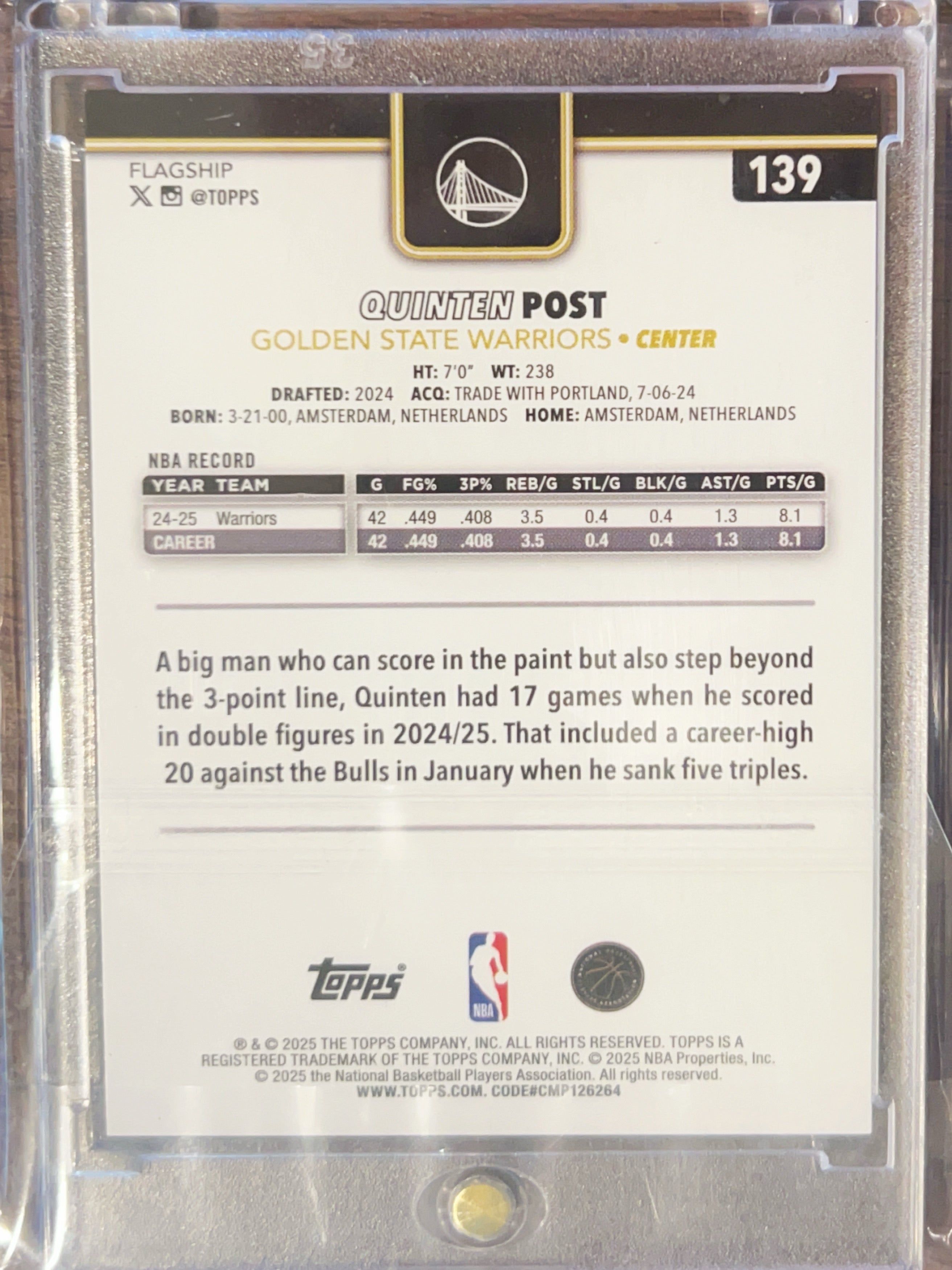 2025 Topps Flagship Quinten Post #139 Black Foil Crackle /50