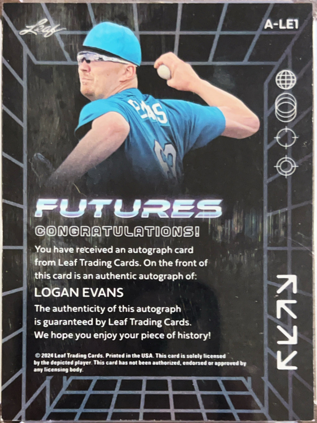 2024 Leaf Futures Logan Evans #A-LE1 Cracked Ice /1 Auto