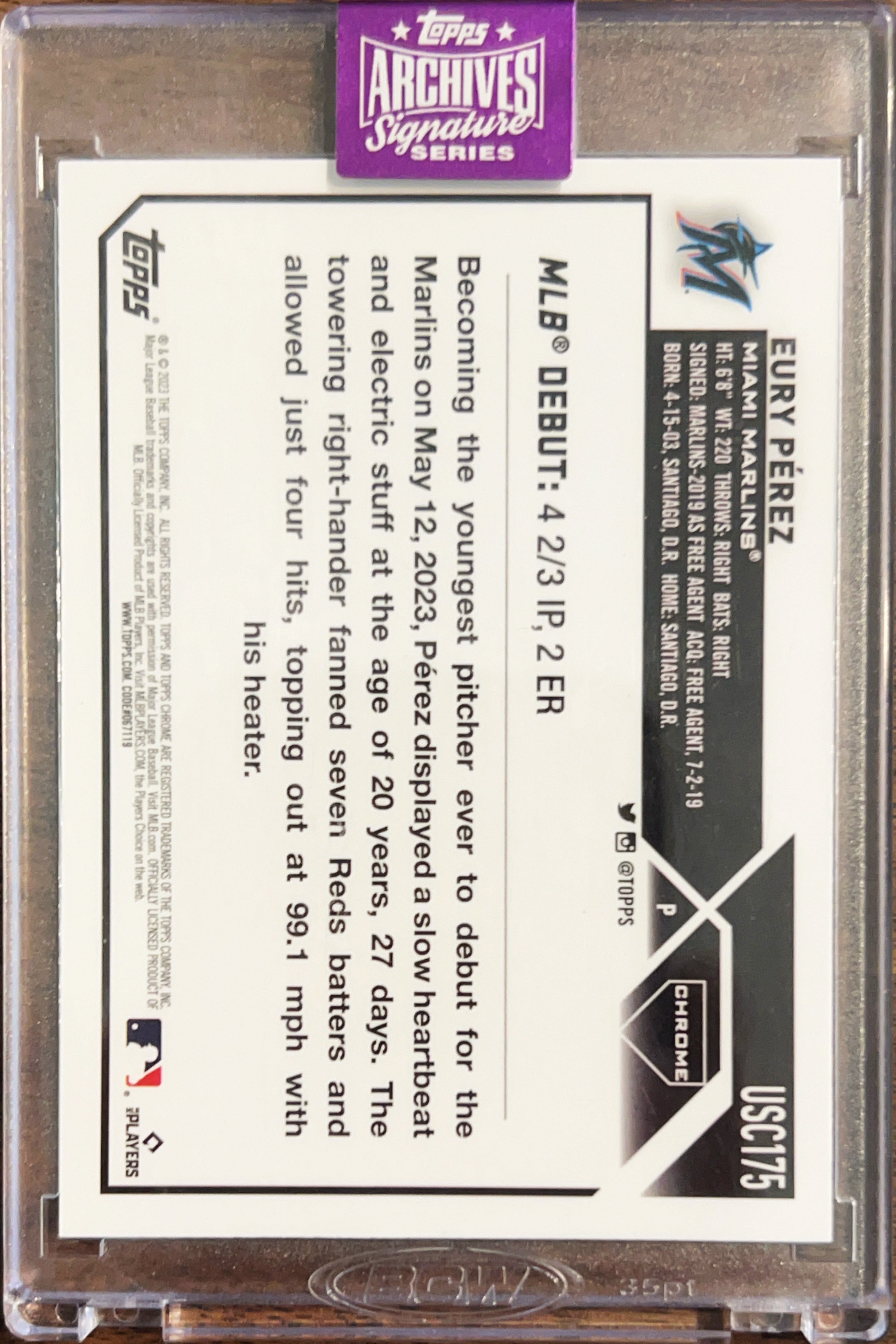 2025 Topps Archives Signature Series Eury Pérez #USC175 /46 RC Auto