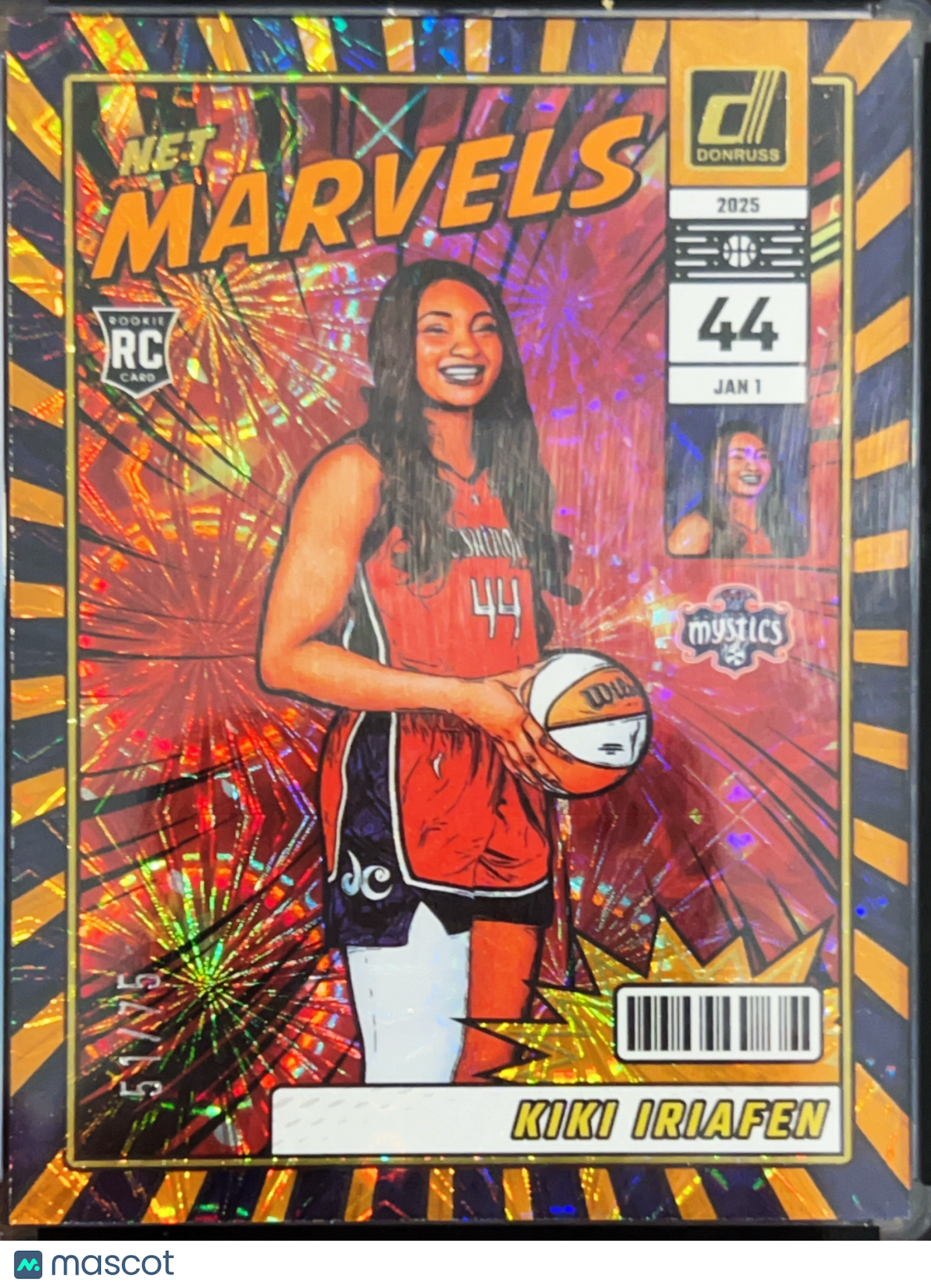 2025 Panini Donruss Net Marvels Kiki Iriafen #16 Orange Flash /75 RC