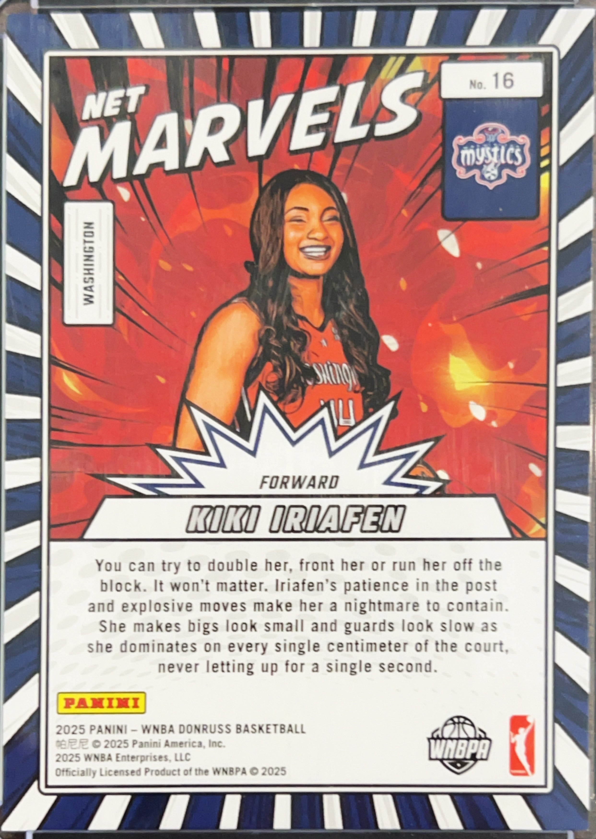 2025 Panini Donruss Net Marvels Kiki Iriafen #16 Orange Flash /75 RC
