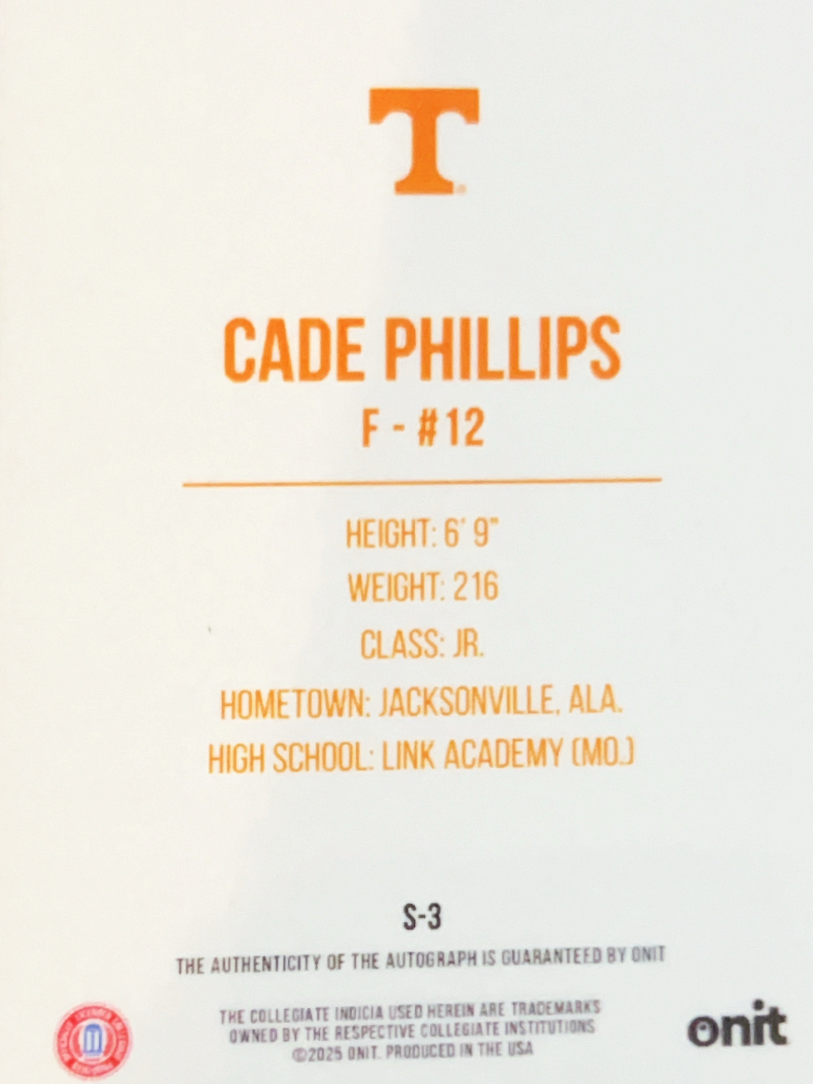 2025 Onit Signature Series Cade Phillips #S-3 /75