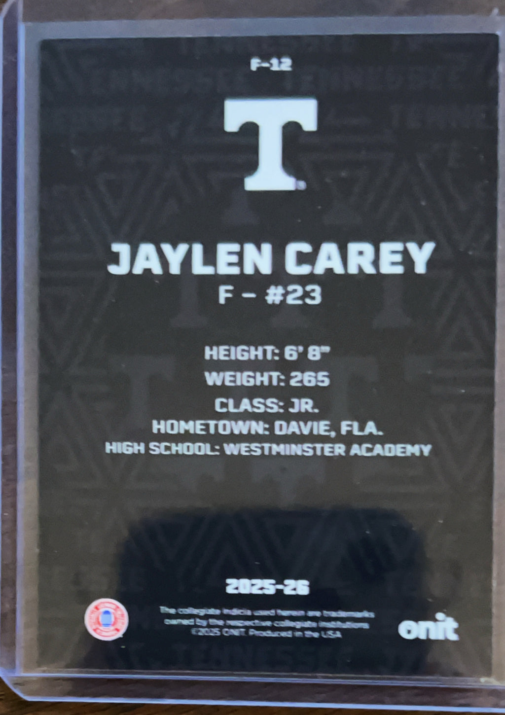 2025 ONIT Tennessee Basketball Jaylen Carey #F-12