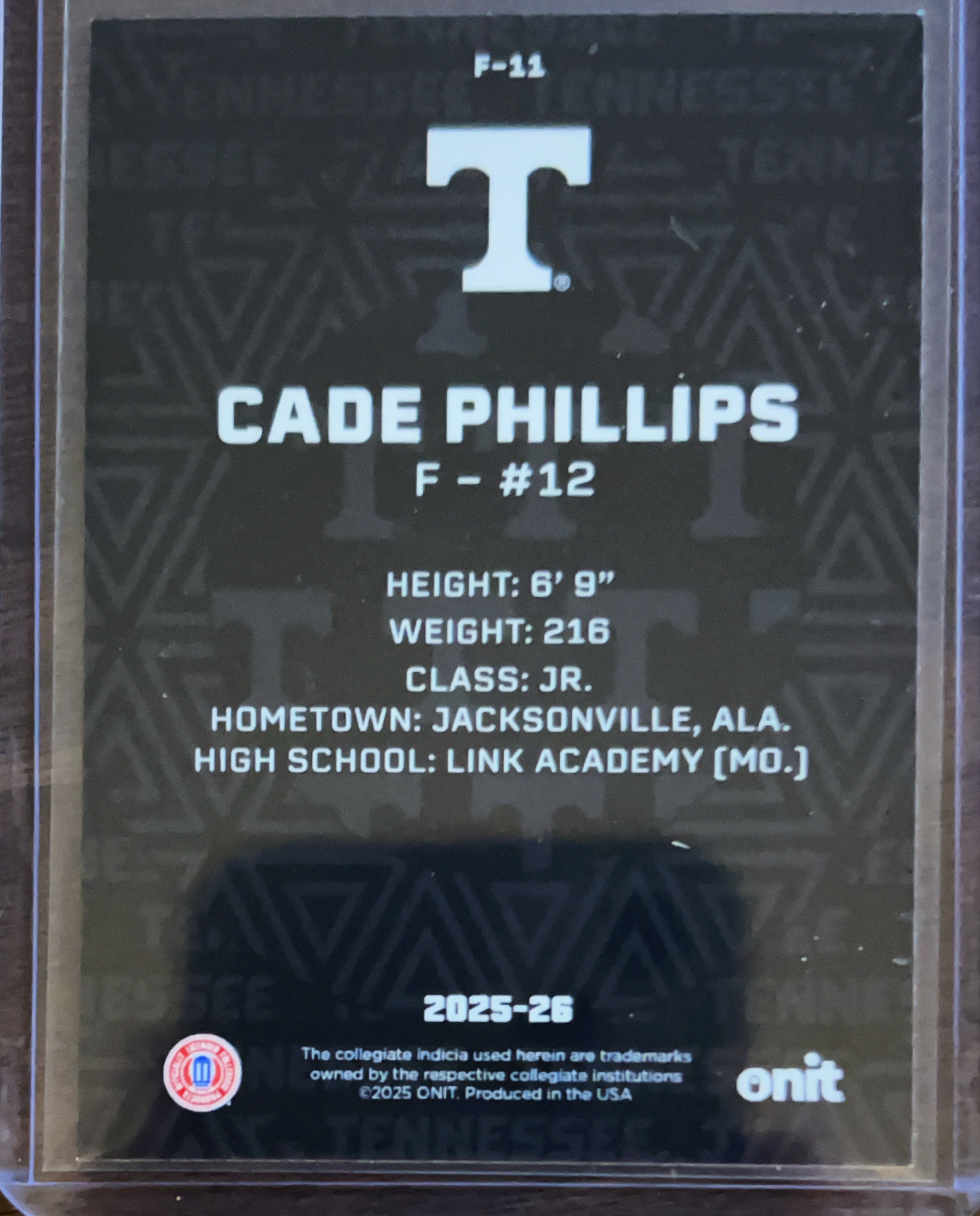 2025 ONIT Tennessee Volunteers Cade Phillips #F-11