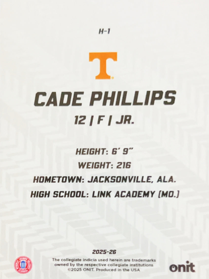 2025 ONIT Tennessee Volunteers Hype Cade Phillips #H-1 Orange