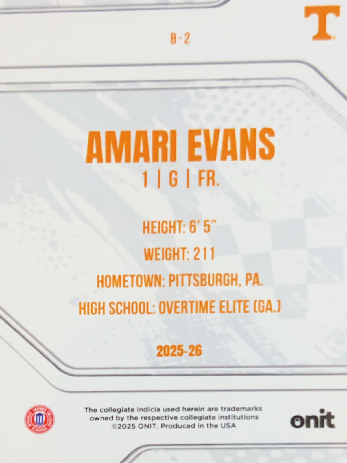 2025 ONIT Amari Evans #B-2