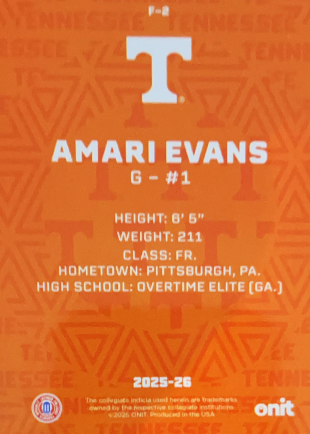 2025 ONIT Tennessee Basketball Amari Evans #F-2