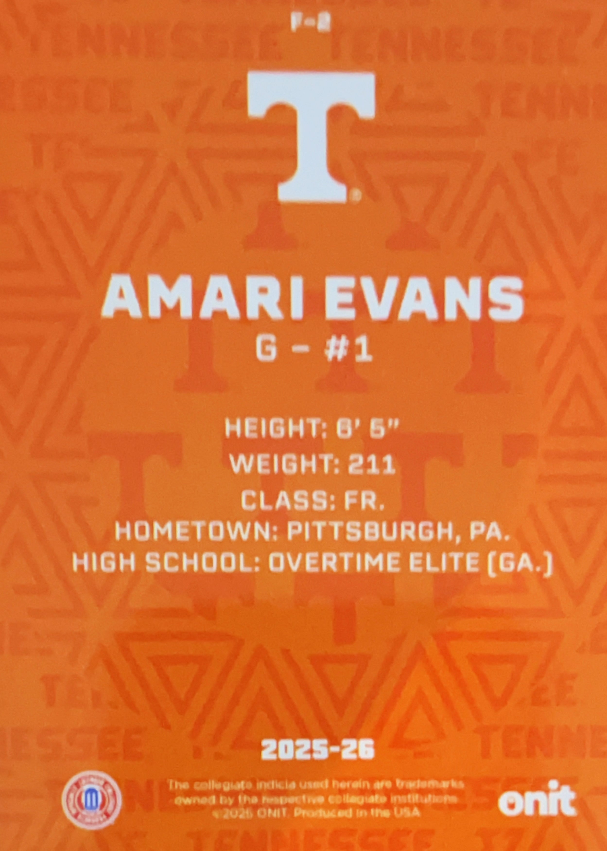 2025 ONIT Tennessee Basketball Amari Evans #F-2