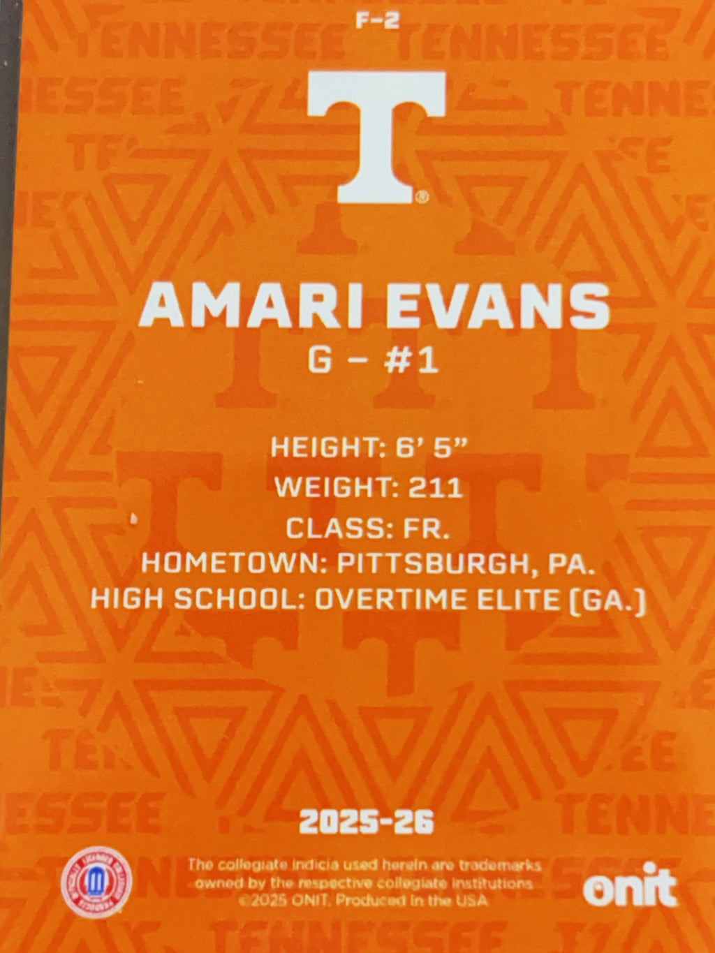 2025 ONIT Tennessee Basketball Amari Evans #F-2
