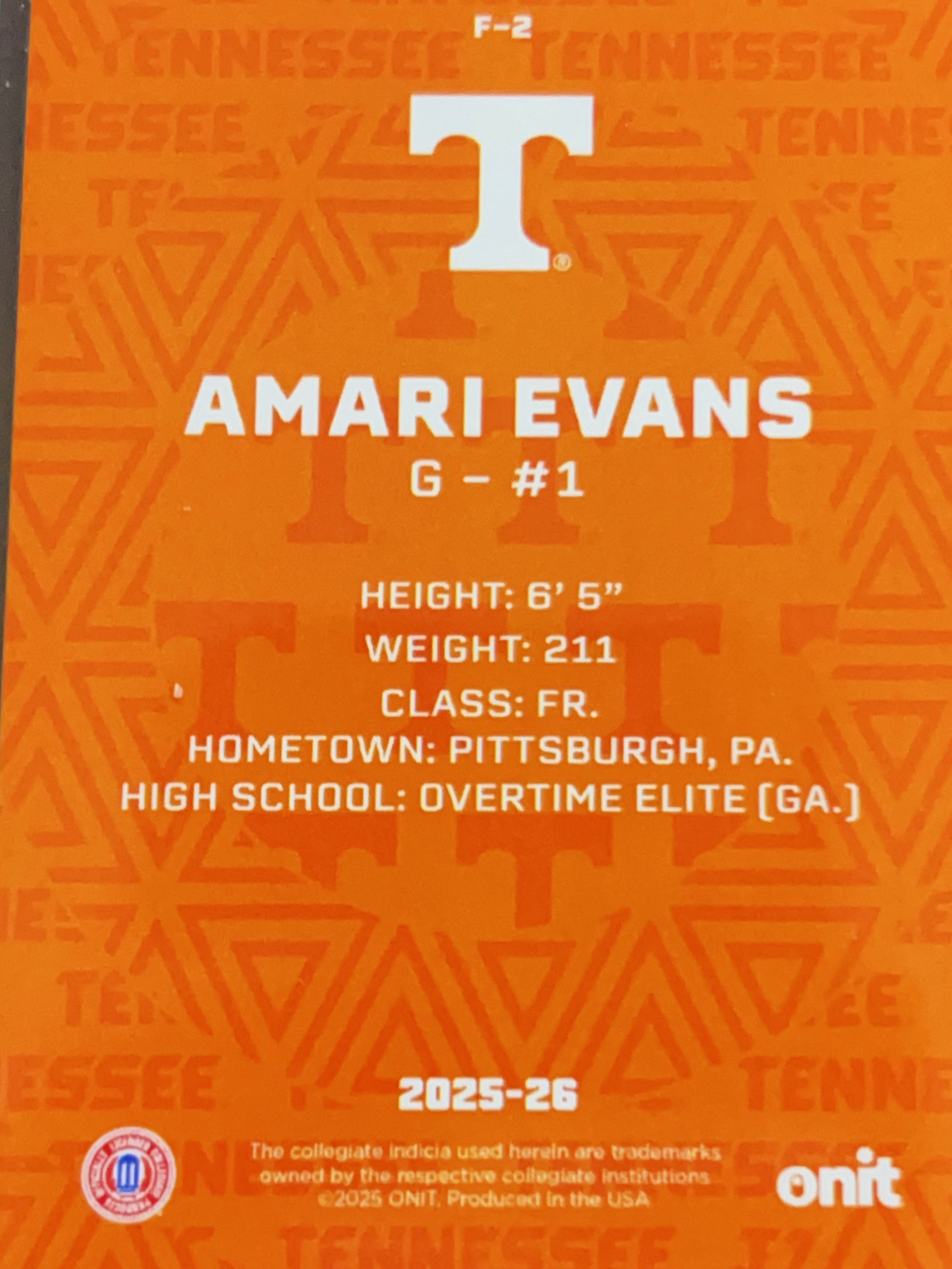 2025 ONIT Tennessee Basketball Amari Evans #F-2
