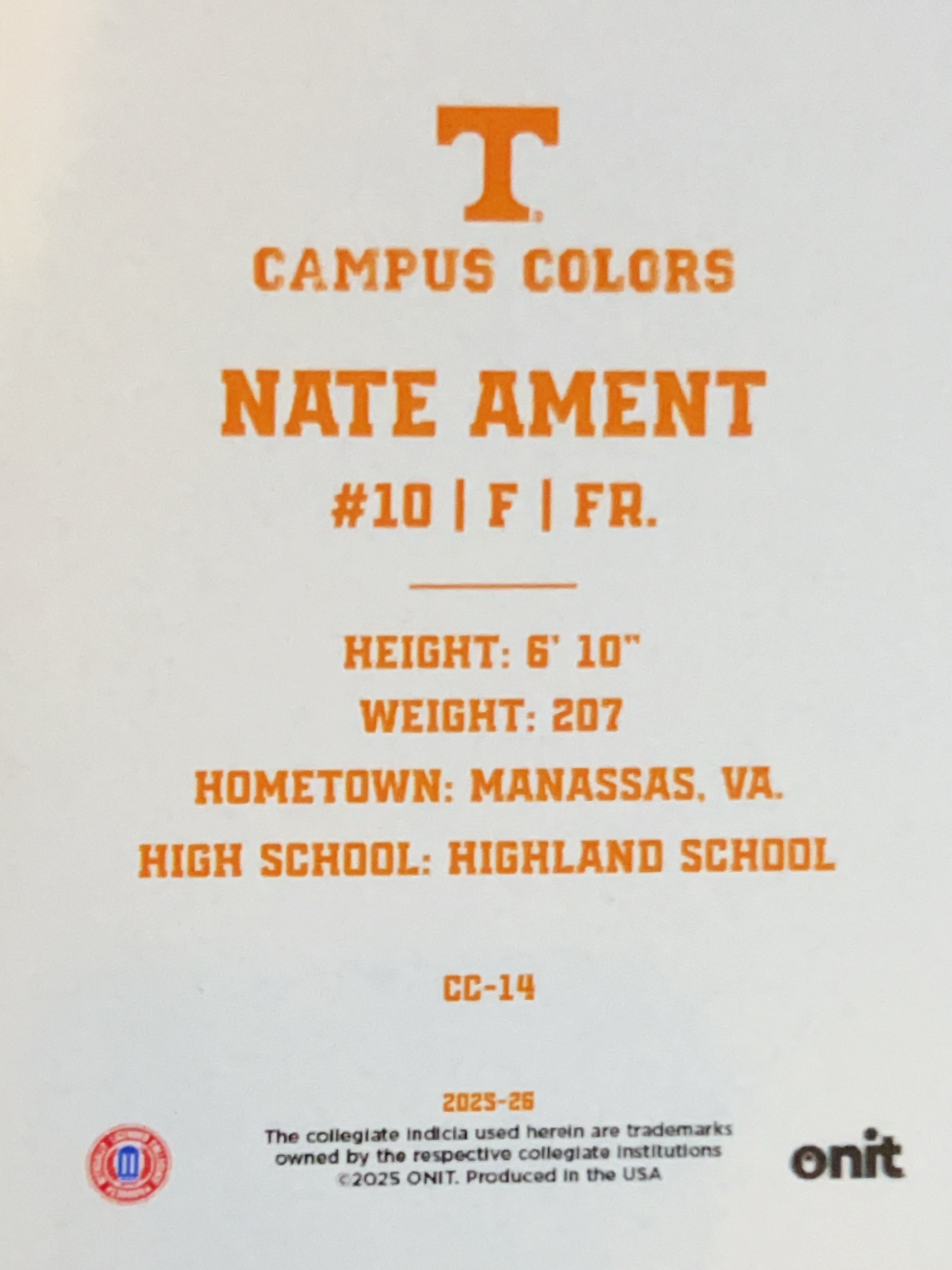 2025 ONIT Campus Colors Nate Ament #CC-14