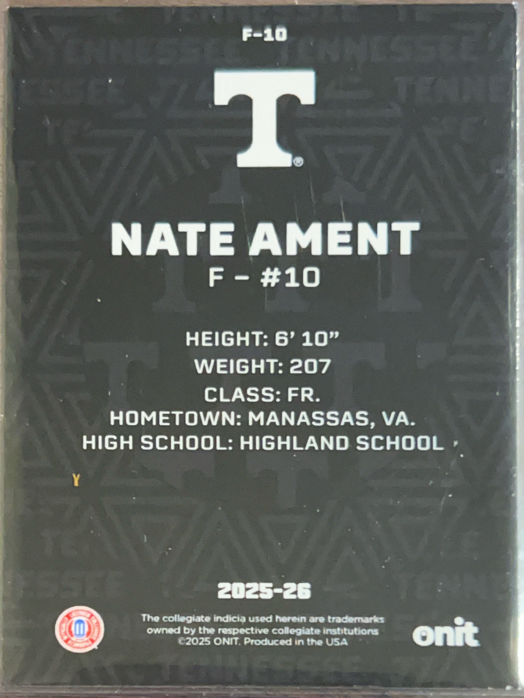 2025 ONIT Tennessee Nate Ament #F-10