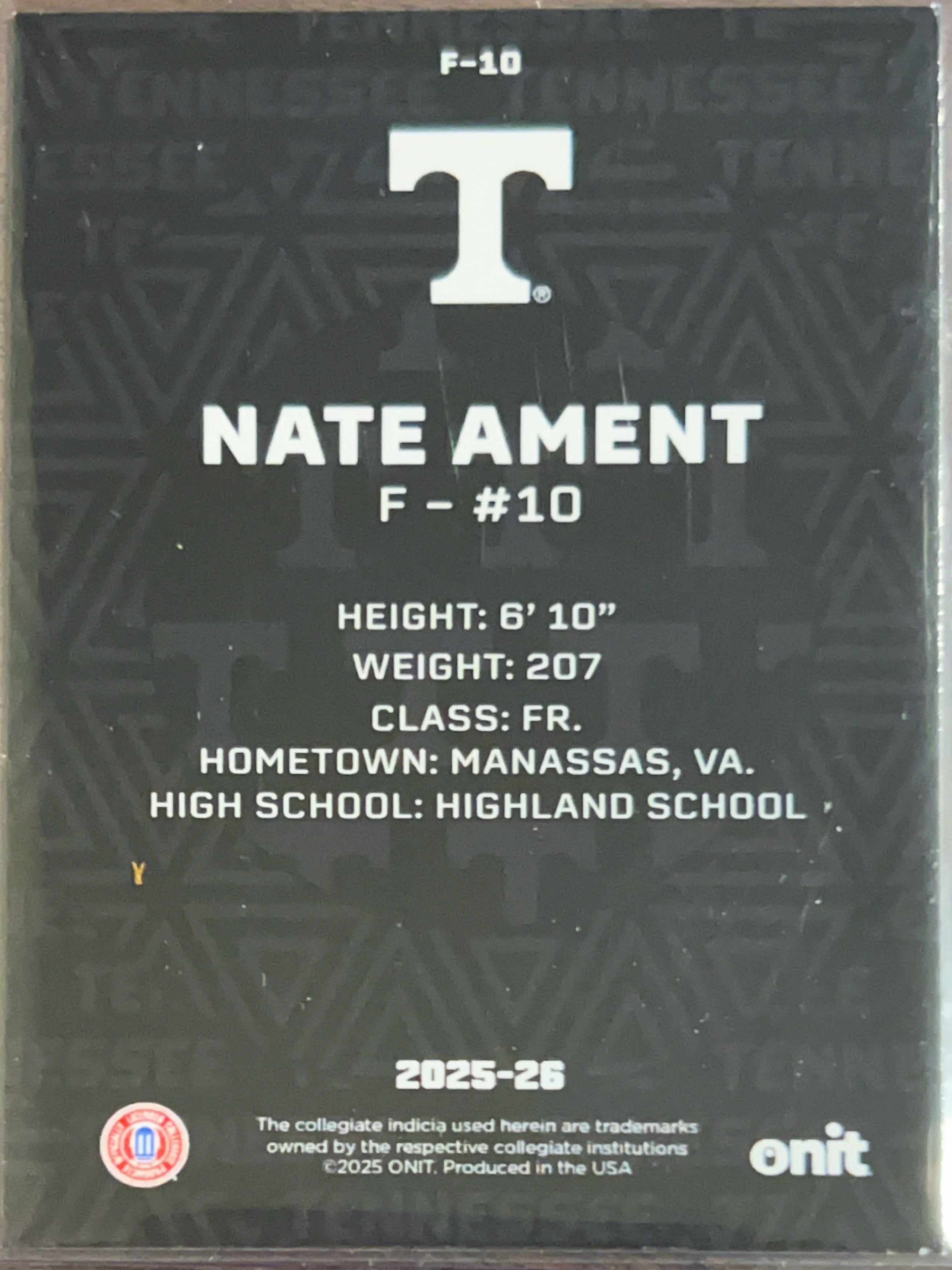 2025 ONIT Tennessee Nate Ament #F-10