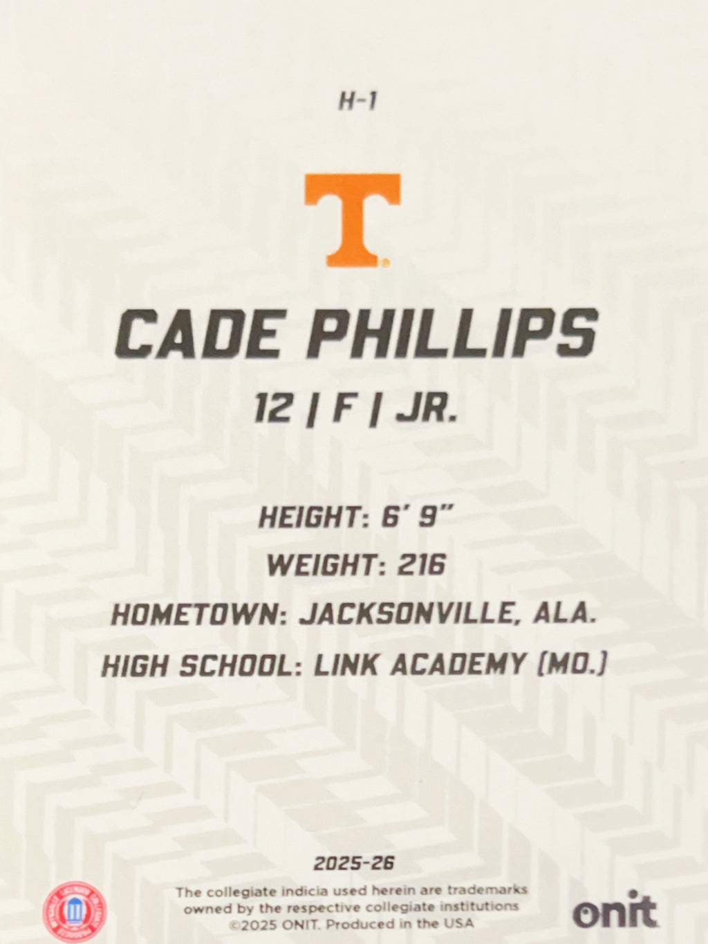 2025 ONIT Hype Cade Phillips #H-1 Orange