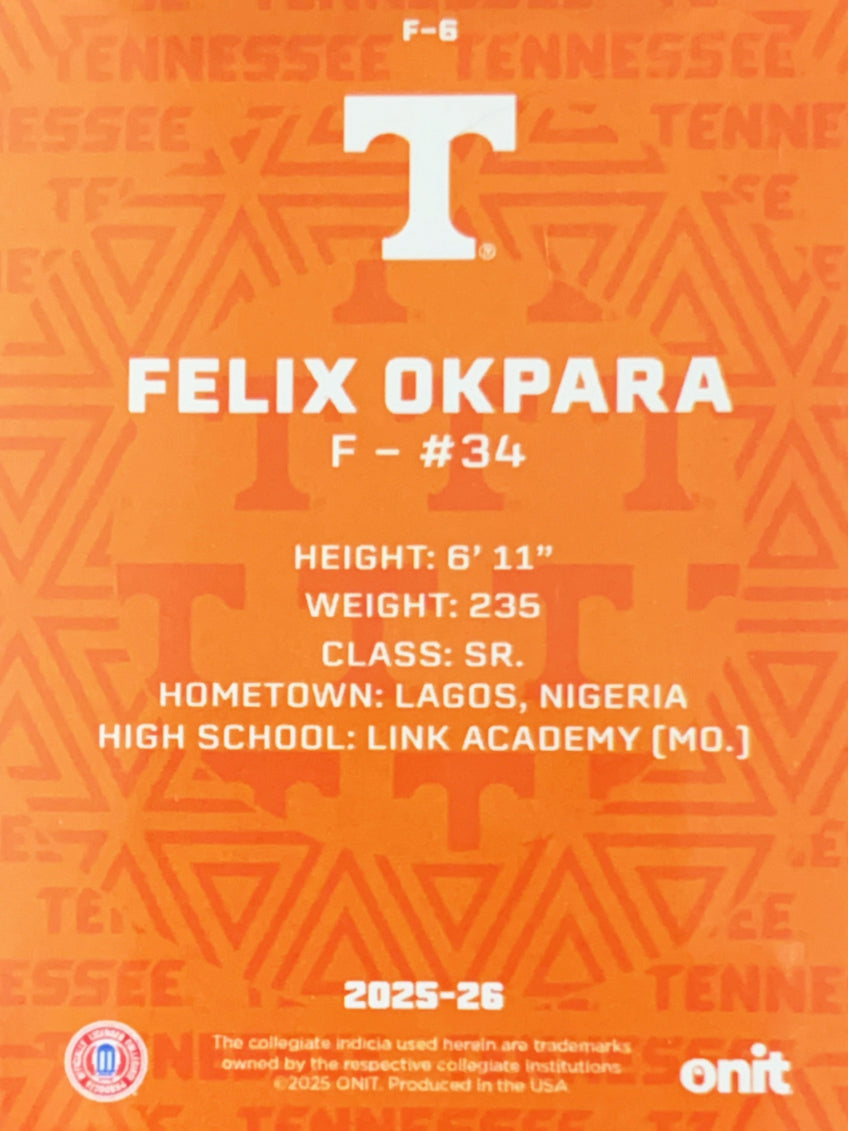 2025 ONIT Tennessee Basketball Felix Okpara #F-6