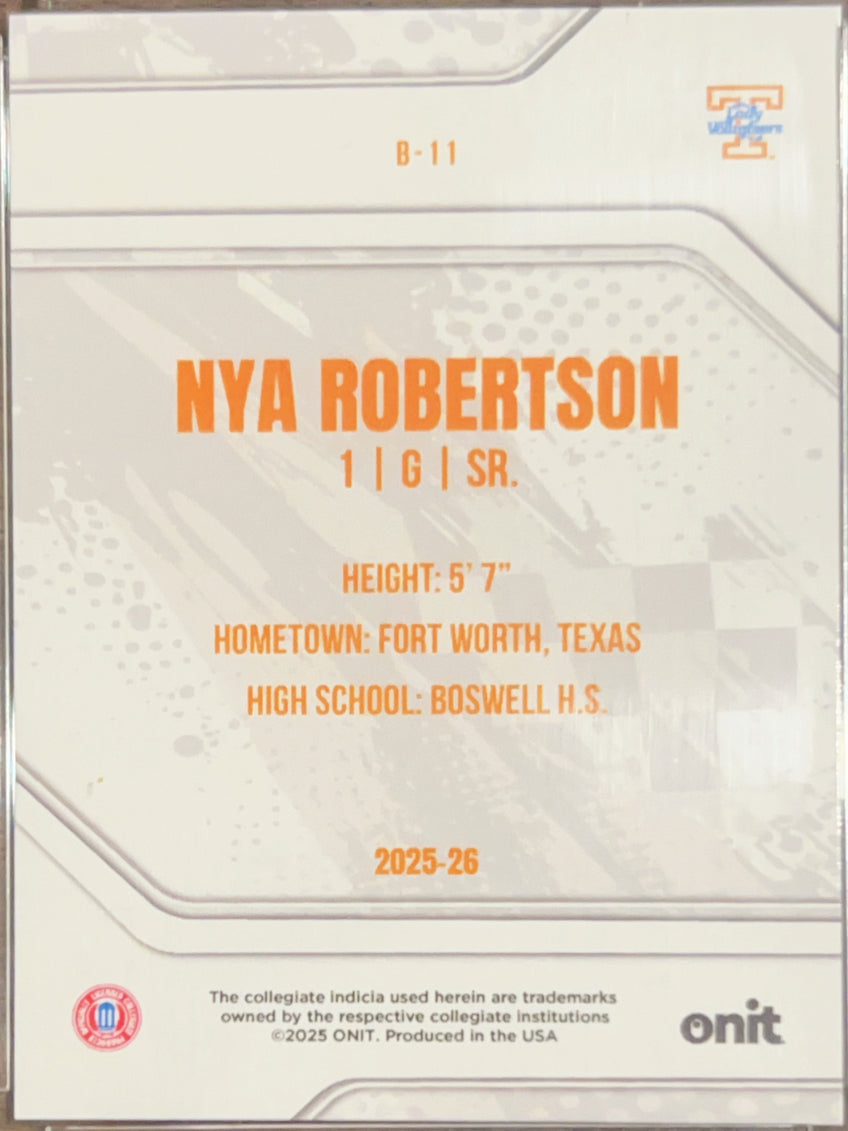 2025 ONIT Tennessee Lady Volunteers Nya Robertson #B-11 Orange Refractor /49