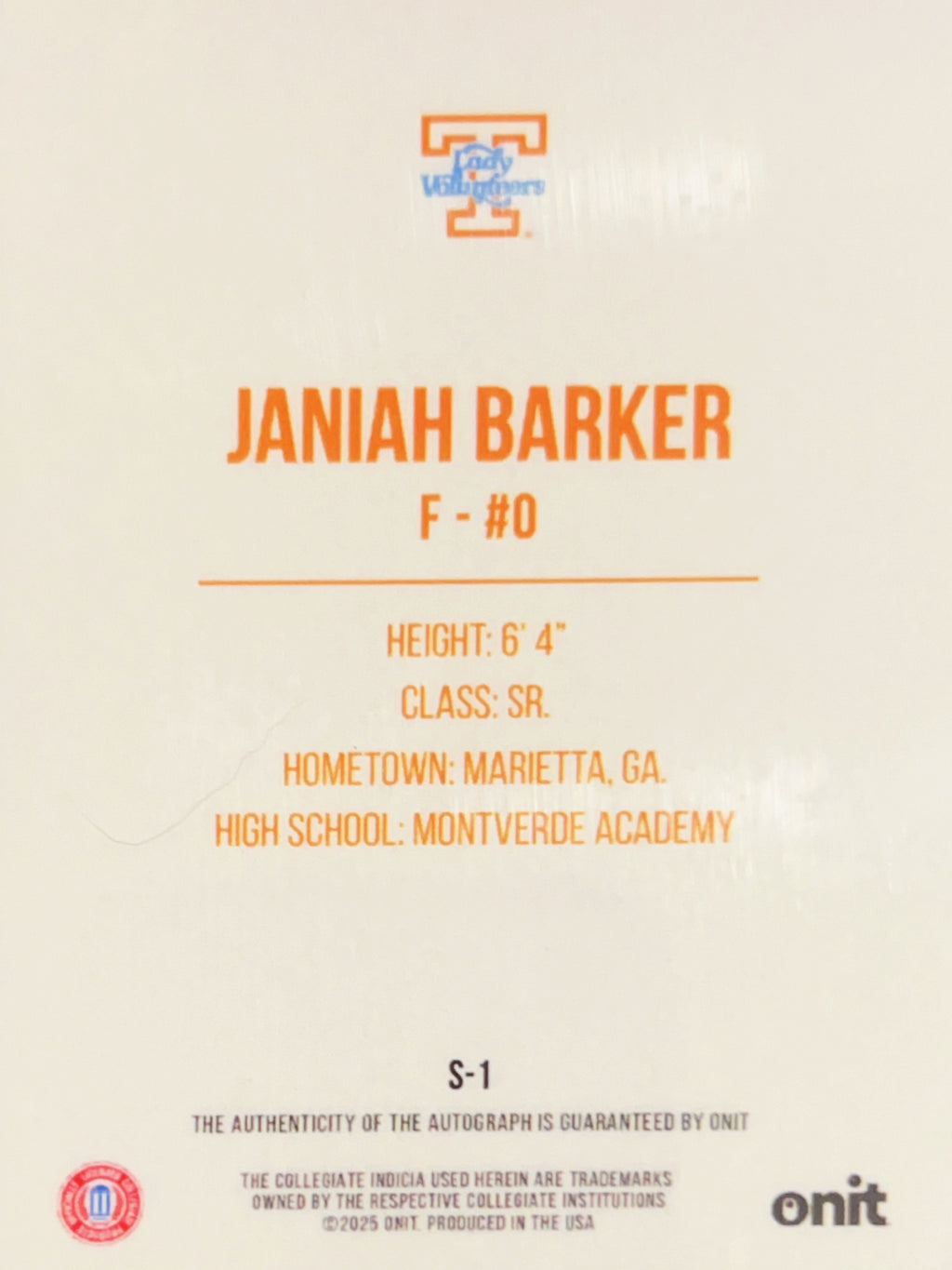 2025 Onit Signature Series Janiah Barker #S-1 /35