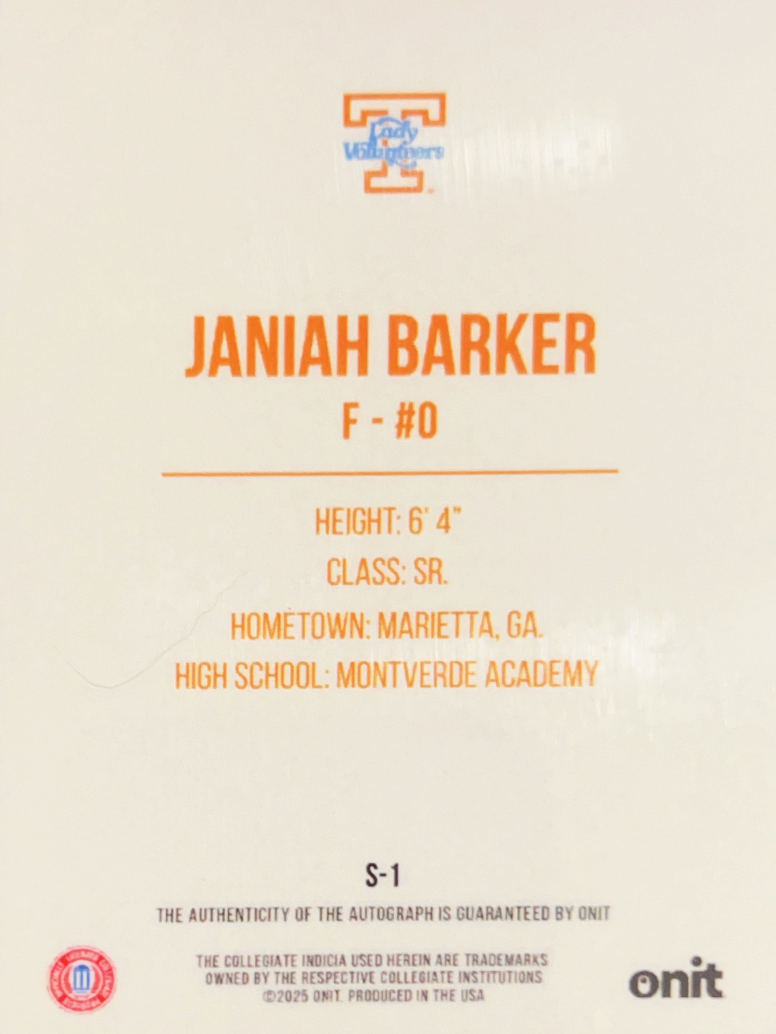 2025 Onit Signature Series Janiah Barker #S-1 /35