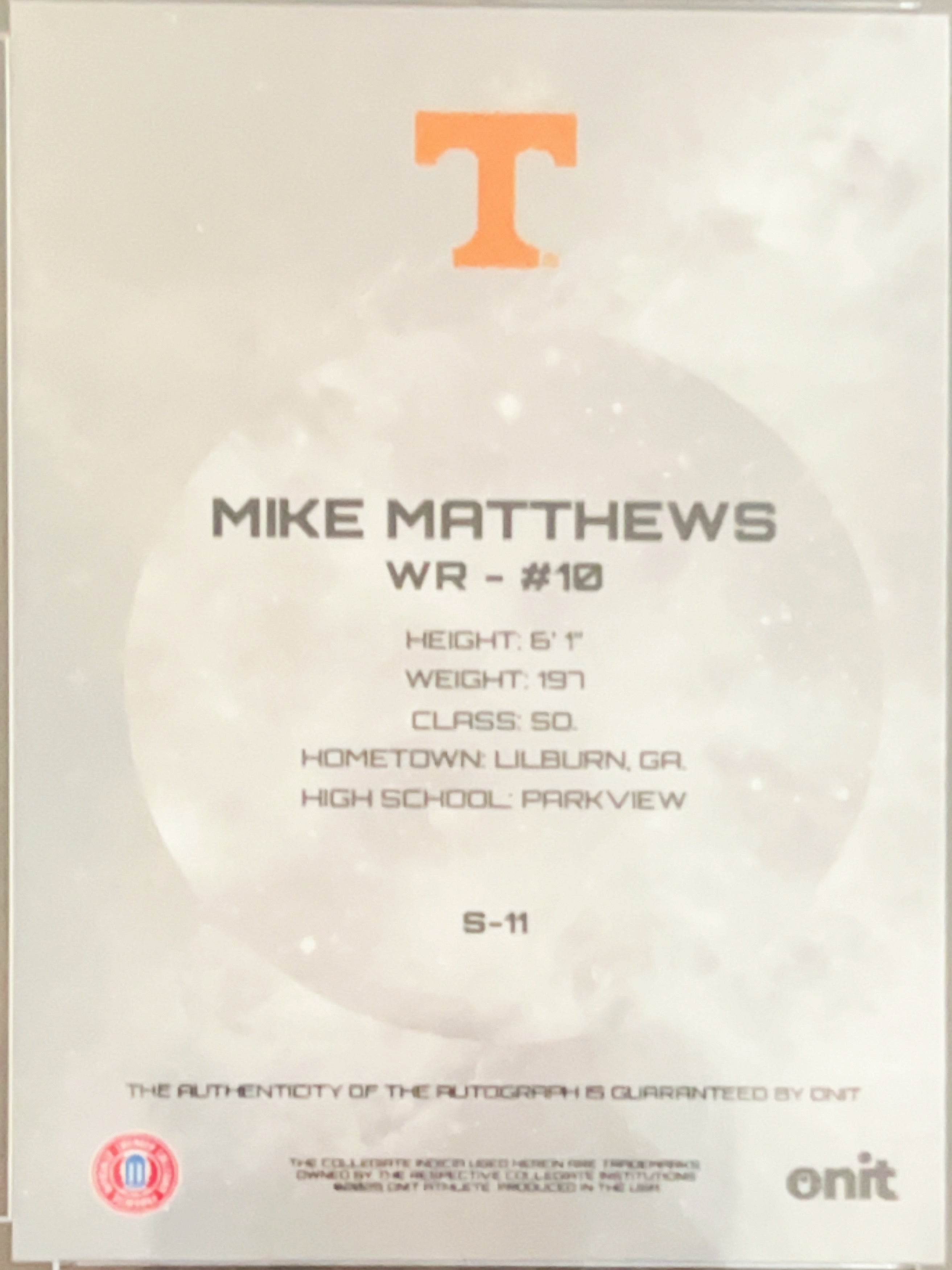 2025 Onit Signature Series Mike Matthews #S-11 /65 Auto